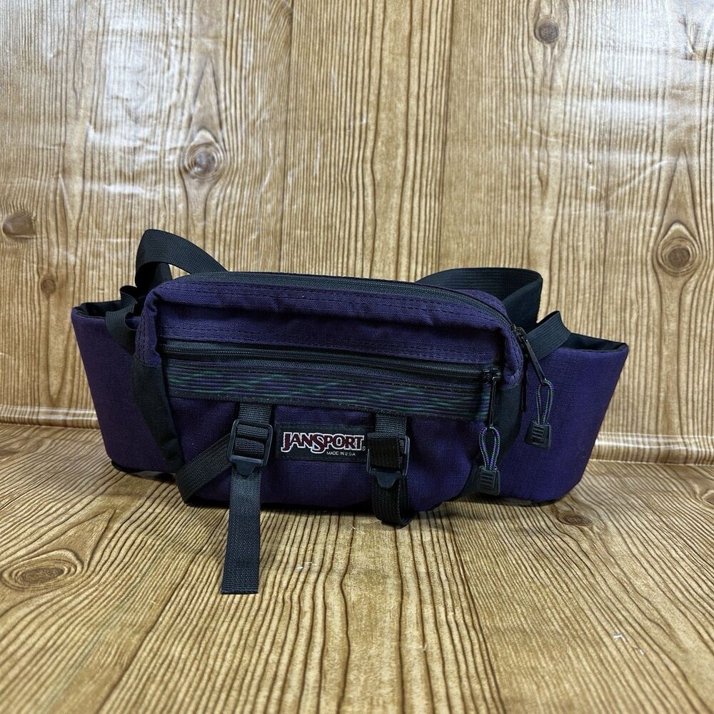 Vintage JanSport Hiking Waist Bag 2 Bottle Holder Zipper Aztec Print Purple - Picture 10 of 10